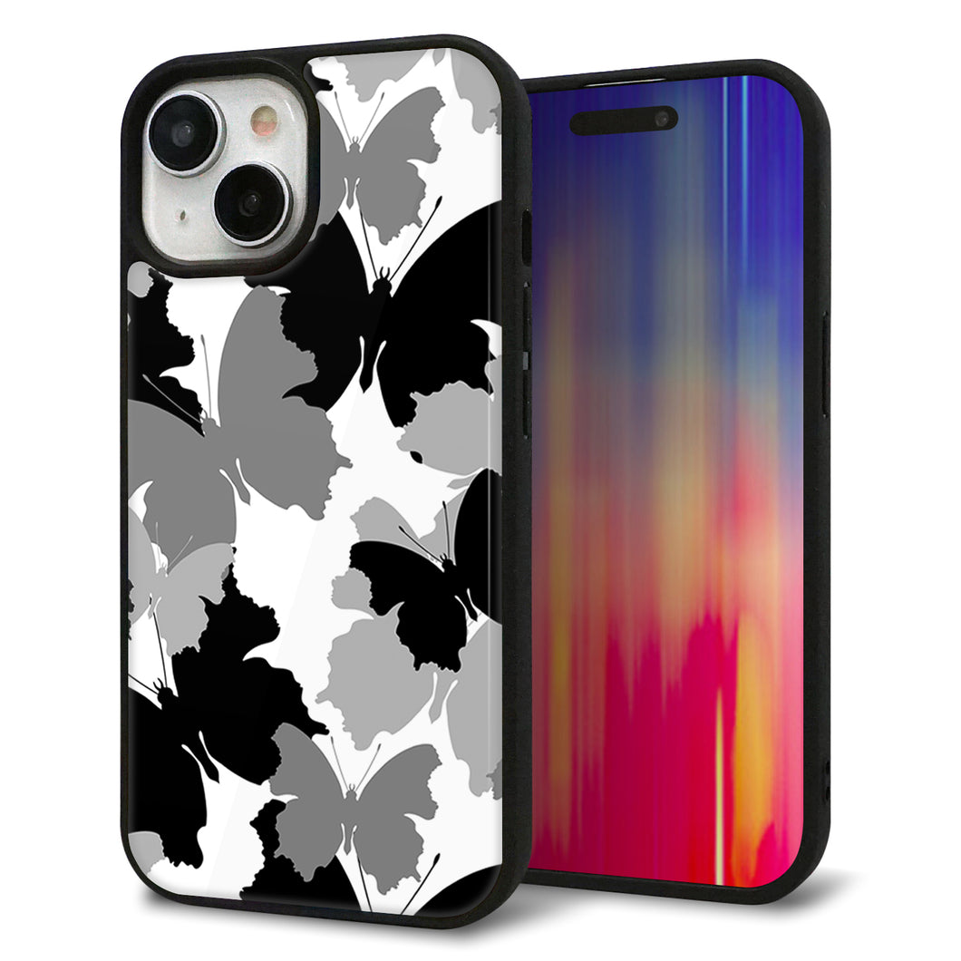 iPhone15 強化ガラス&TPUスマホケース ガラプリ【1336 夜の蝶】