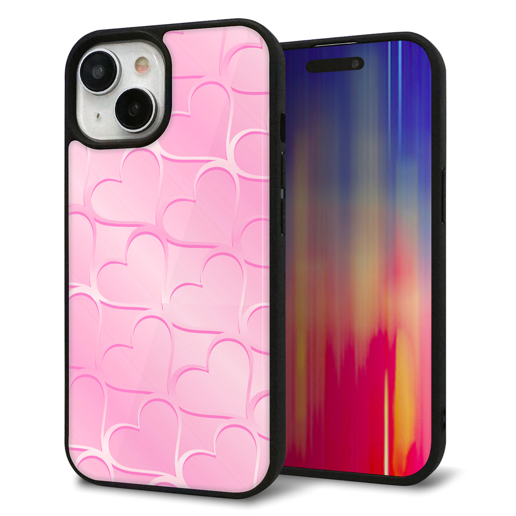 iPhone15 強化ガラス&TPUスマホケース ガラプリ【1342 かくれハート(ピンク)】