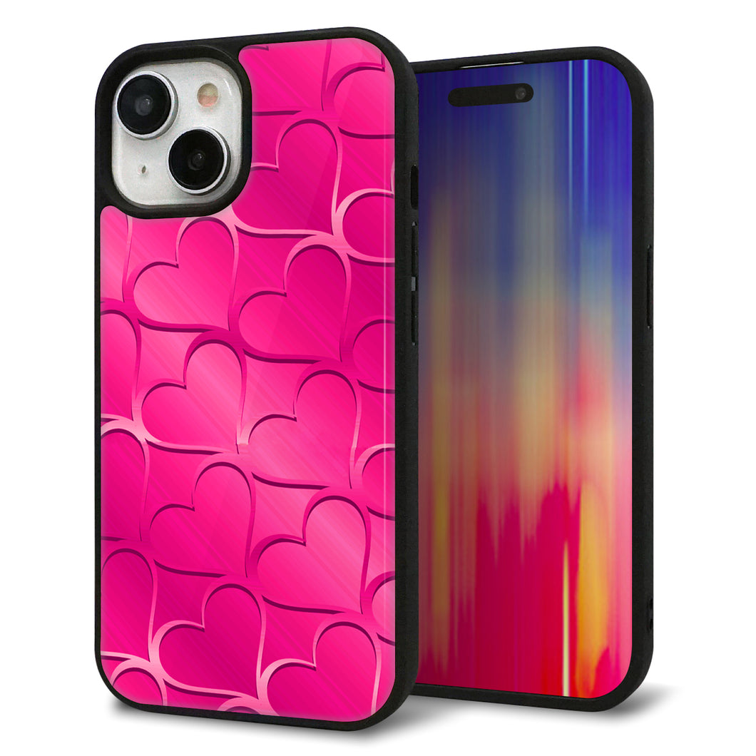 iPhone15 強化ガラス&TPUスマホケース ガラプリ【1347 かくれハート(ショッキングピンク)】