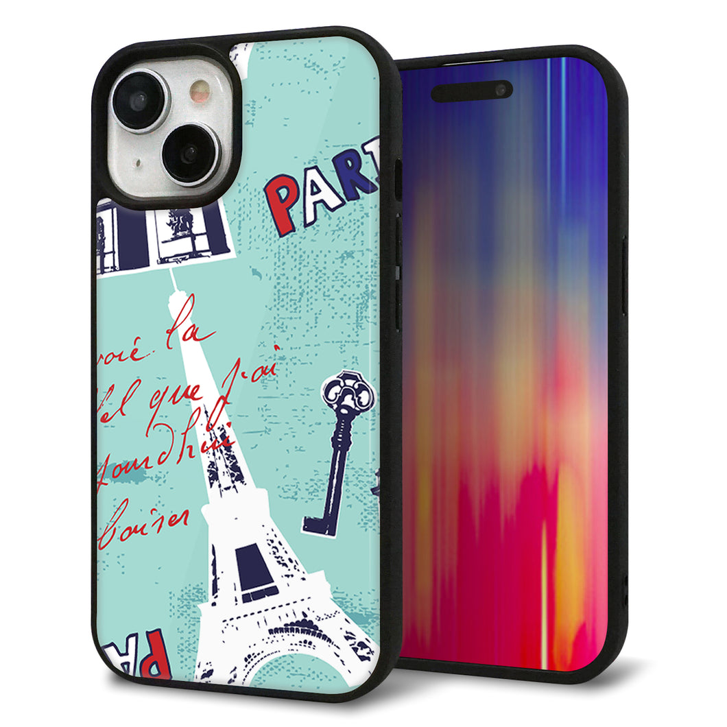 iPhone15 強化ガラス&TPUスマホケース ガラプリ【EK812 ビューティフルパリブルー】