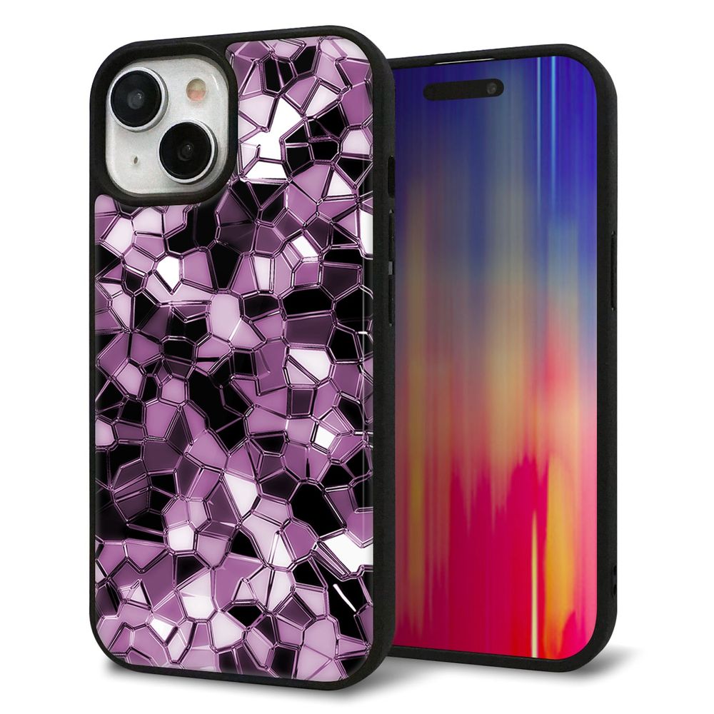 iPhone 15 強化ガラス&TPUスマホケース ガラプリ【EK837 テクニカルミラーパープル】