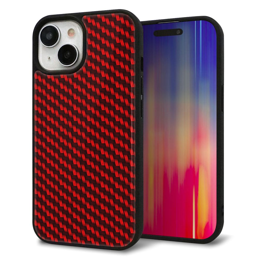iPhone 15 強化ガラス&TPUスマホケース ガラプリ【EK906 レッドカーボン】