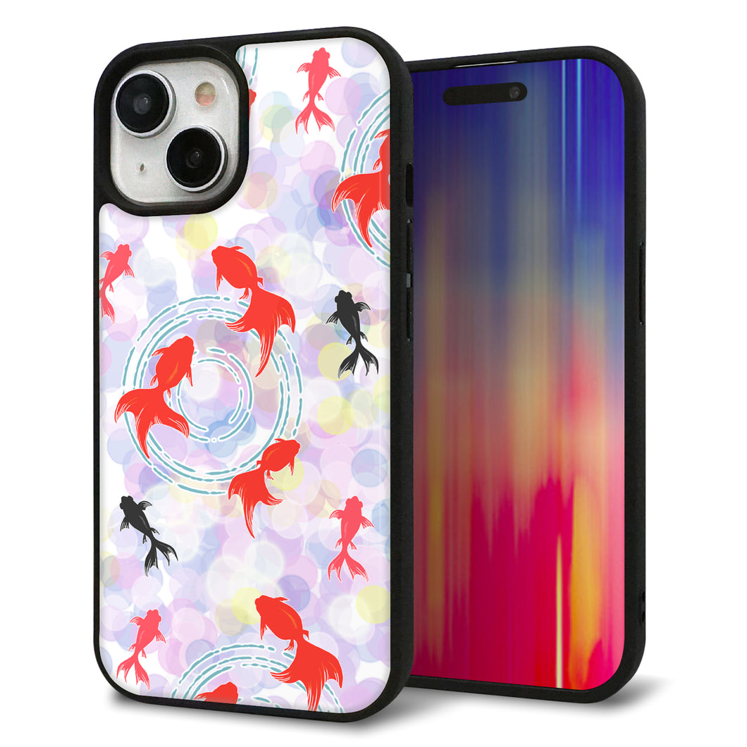 iPhone15 強化ガラス&TPUスマホケース ガラプリ【HA220 金魚 点々 パープル】
