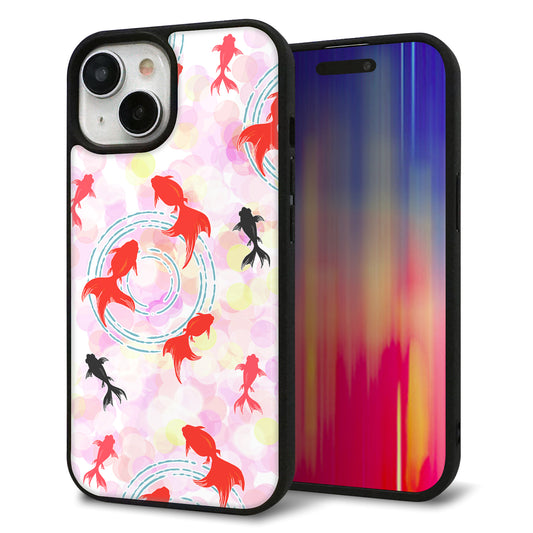 iPhone15 強化ガラス＆TPUスマホケース ガラプリ【HA222 金魚 点々 ピンク】