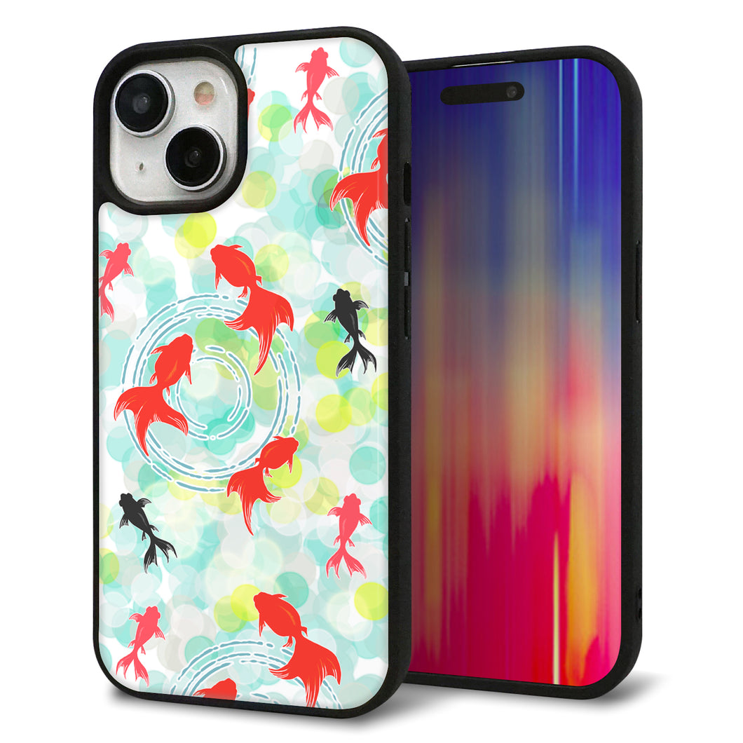 iPhone15 強化ガラス&TPUスマホケース ガラプリ【HA223 金魚 点々 グリーン】
