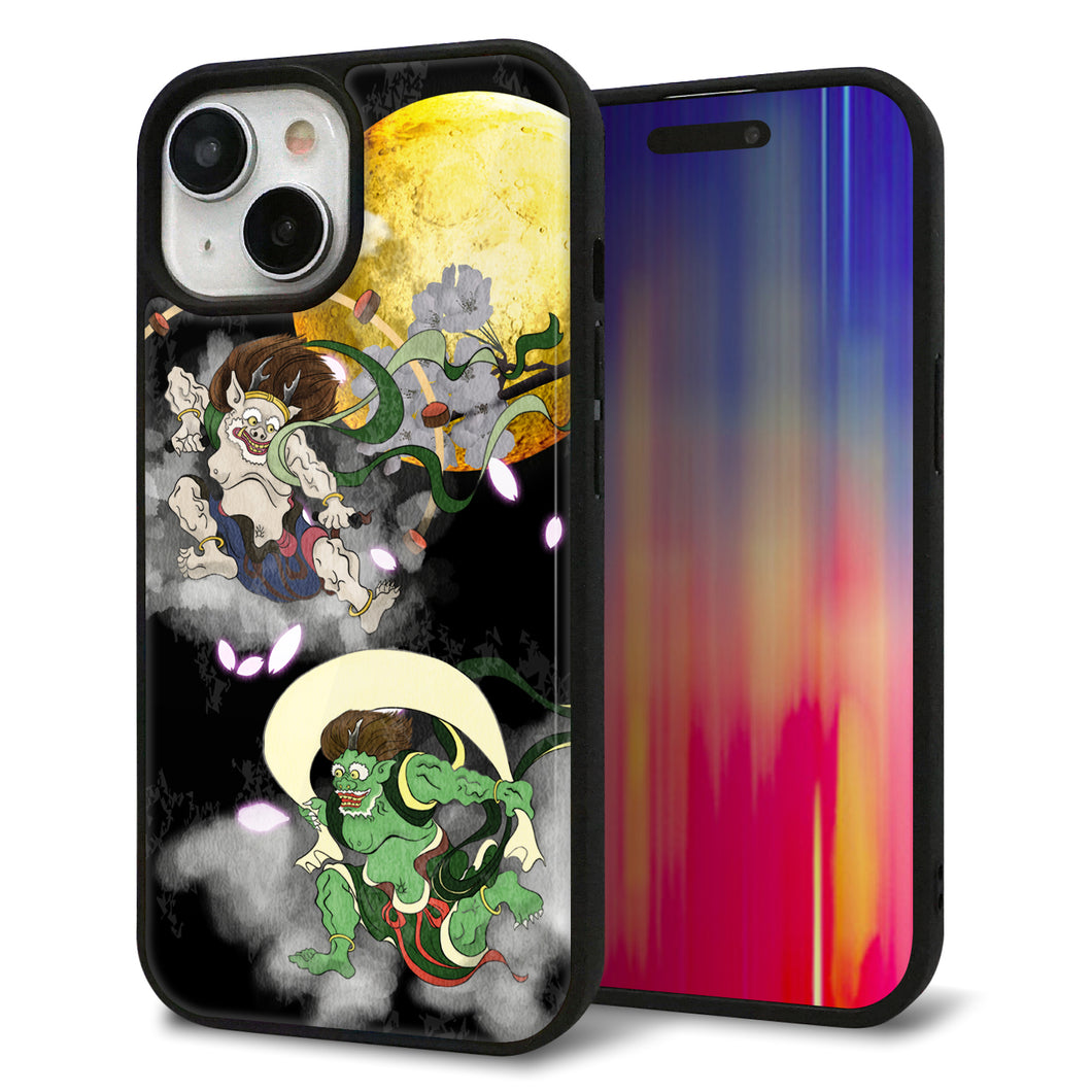 iPhone15 強化ガラス&TPUスマホケース ガラプリ【HA241 風神雷神 月】