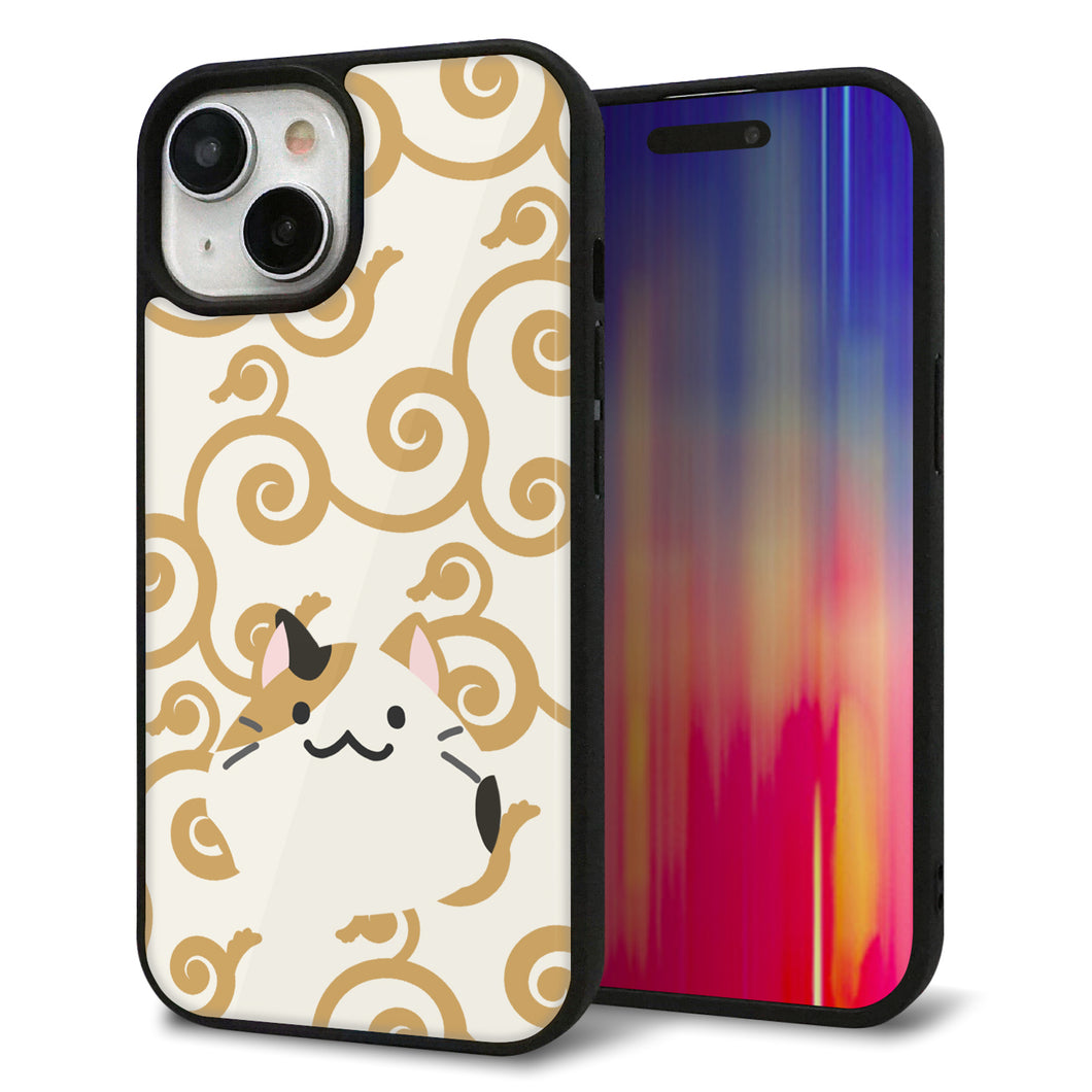 iPhone15 強化ガラス&TPUスマホケース ガラプリ【HA245 もちねこ ミケ】