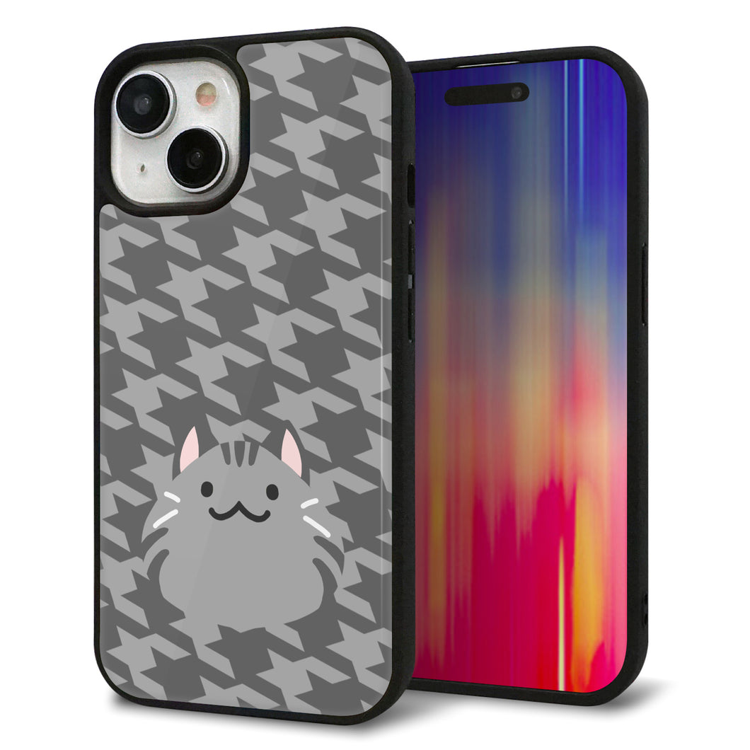 iPhone15 強化ガラス&TPUスマホケース ガラプリ【HA246 もちねこ サバトラ】