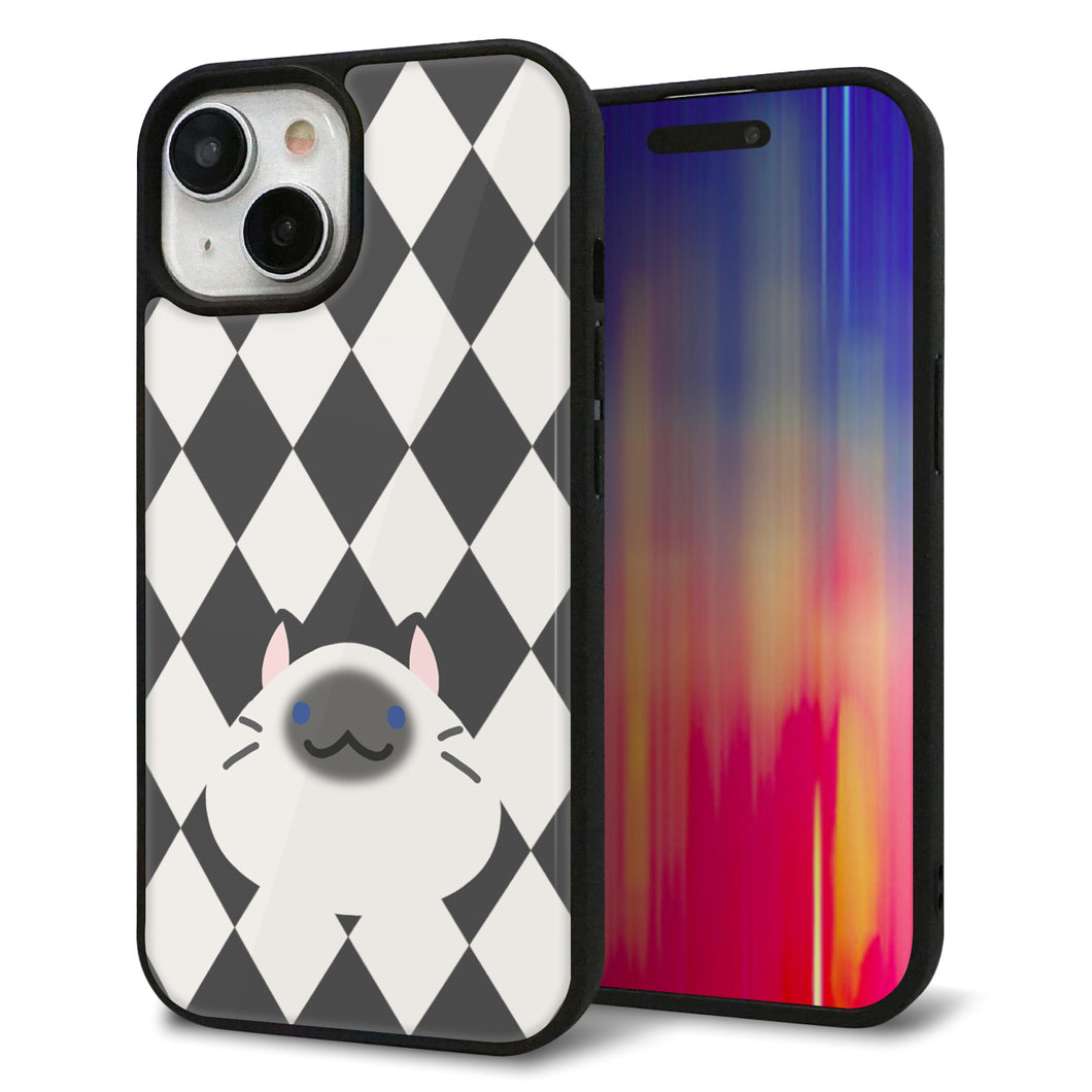 iPhone15 強化ガラス&TPUスマホケース ガラプリ【HA250 もちねこ シャム】