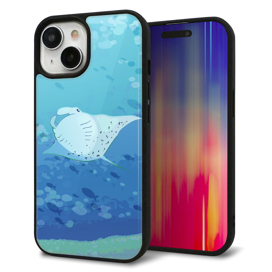 iPhone15 強化ガラス&TPUスマホケース ガラプリ【HA258 ポケットアクアリウム マンタ】
