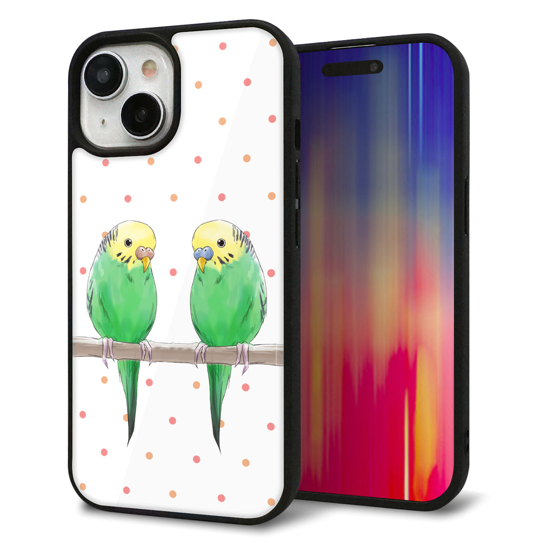 iPhone15 強化ガラス&TPUスマホケース ガラプリ【HA271 インコグリーン ドット】