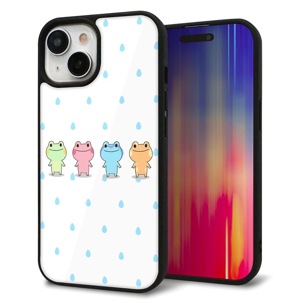 iPhone15 強化ガラス&TPUスマホケース ガラプリ【HA278 カエル 雫】