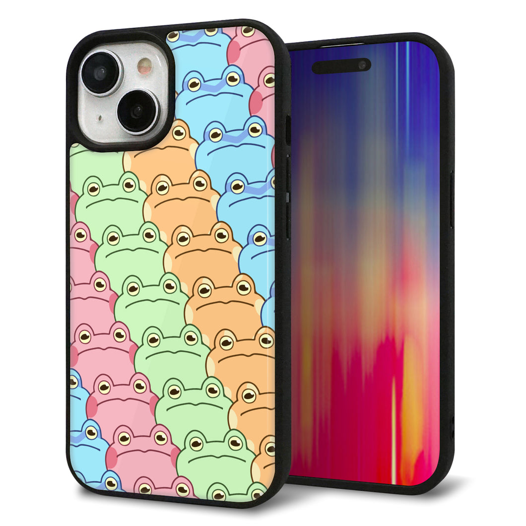 iPhone15 強化ガラス&TPUスマホケース ガラプリ【HA279 カエル柄】