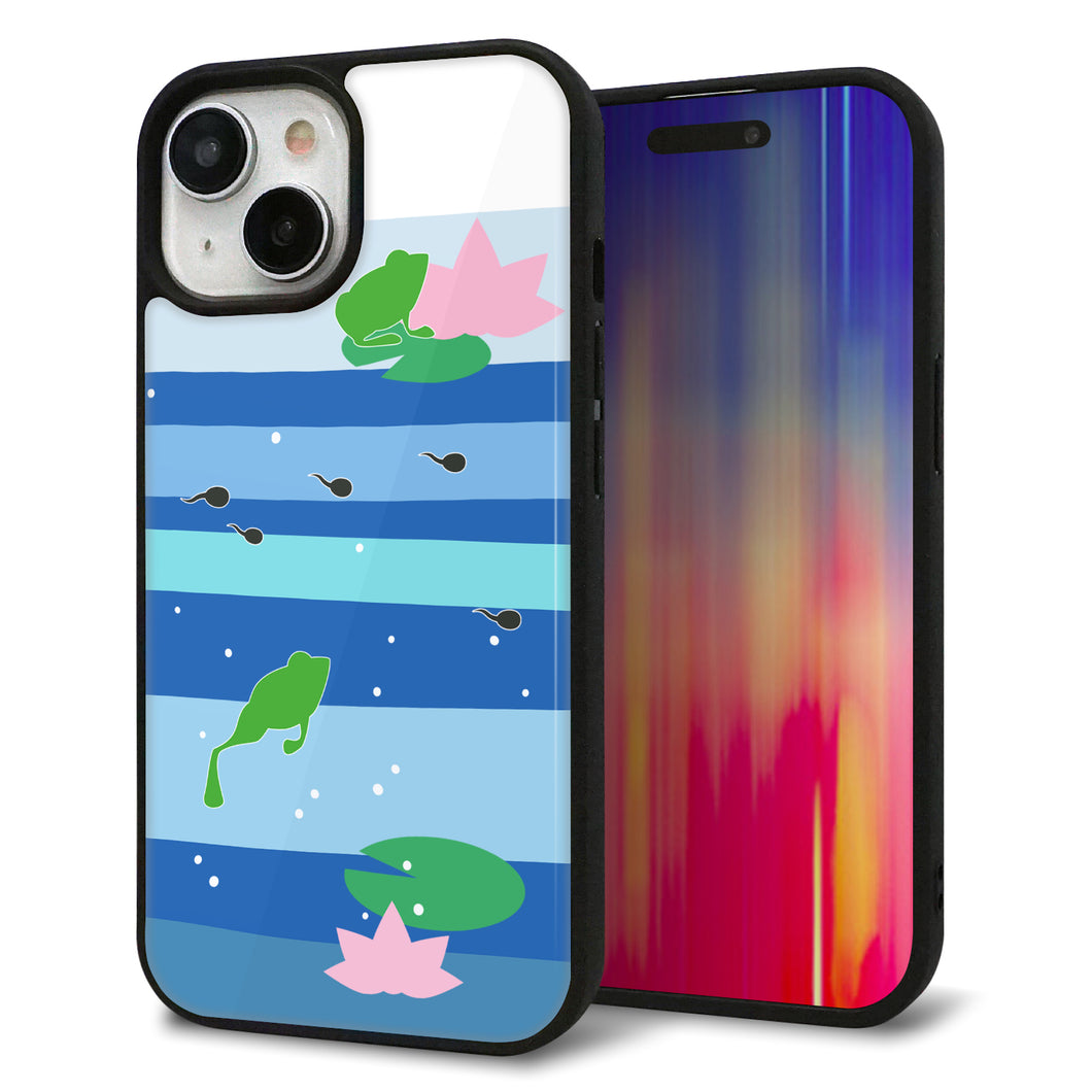 iPhone15 強化ガラス&TPUスマホケース ガラプリ【HA280 カエルとオタマ】