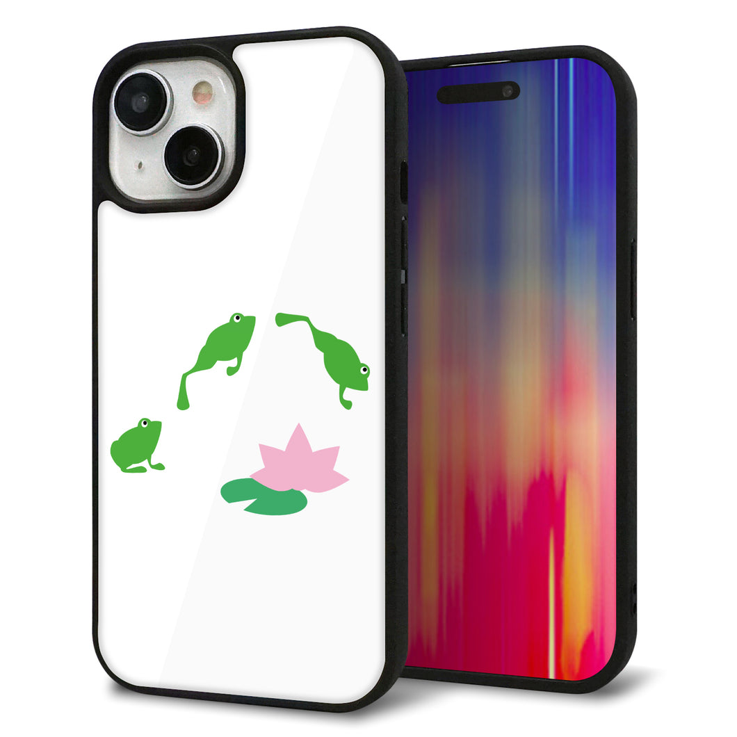 iPhone15 強化ガラス&TPUスマホケース ガラプリ【HA281 カエルジャンプ】