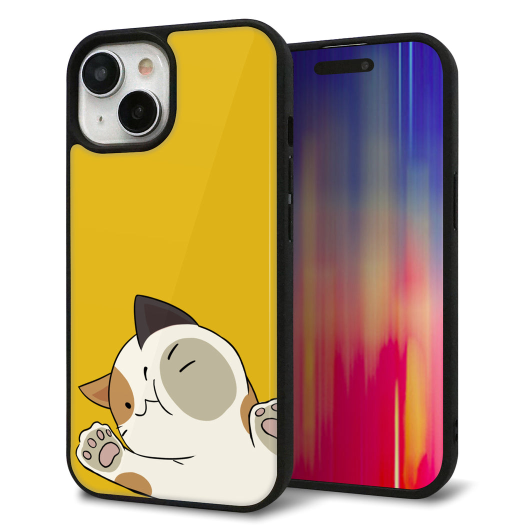 iPhone15 強化ガラス&TPUスマホケース ガラプリ【HA288 むぎゅっとミケ】