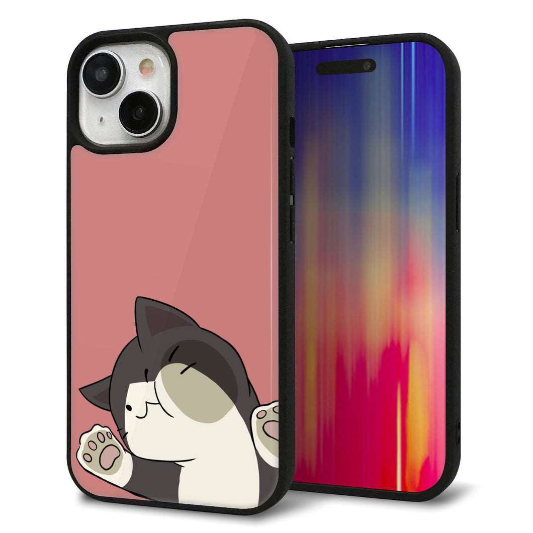 iPhone15 強化ガラス&TPUスマホケース ガラプリ【HA289 むぎゅっとクロ】
