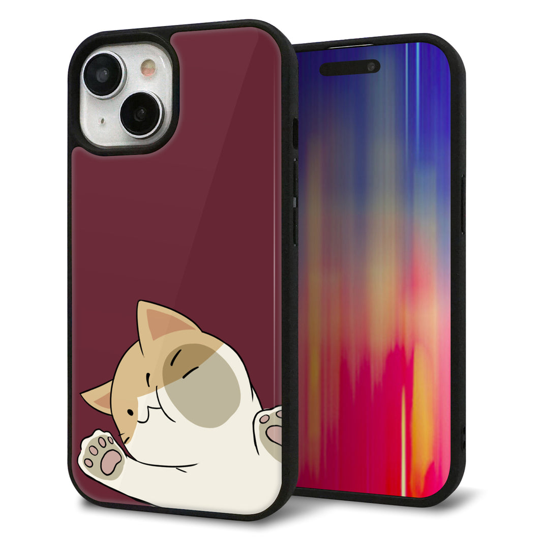 iPhone15 強化ガラス&TPUスマホケース ガラプリ【HA291 むぎゅっとハチワレ】
