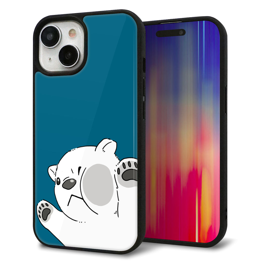 iPhone15 強化ガラス&TPUスマホケース ガラプリ【HA299 むぎゅっとシロクマ】