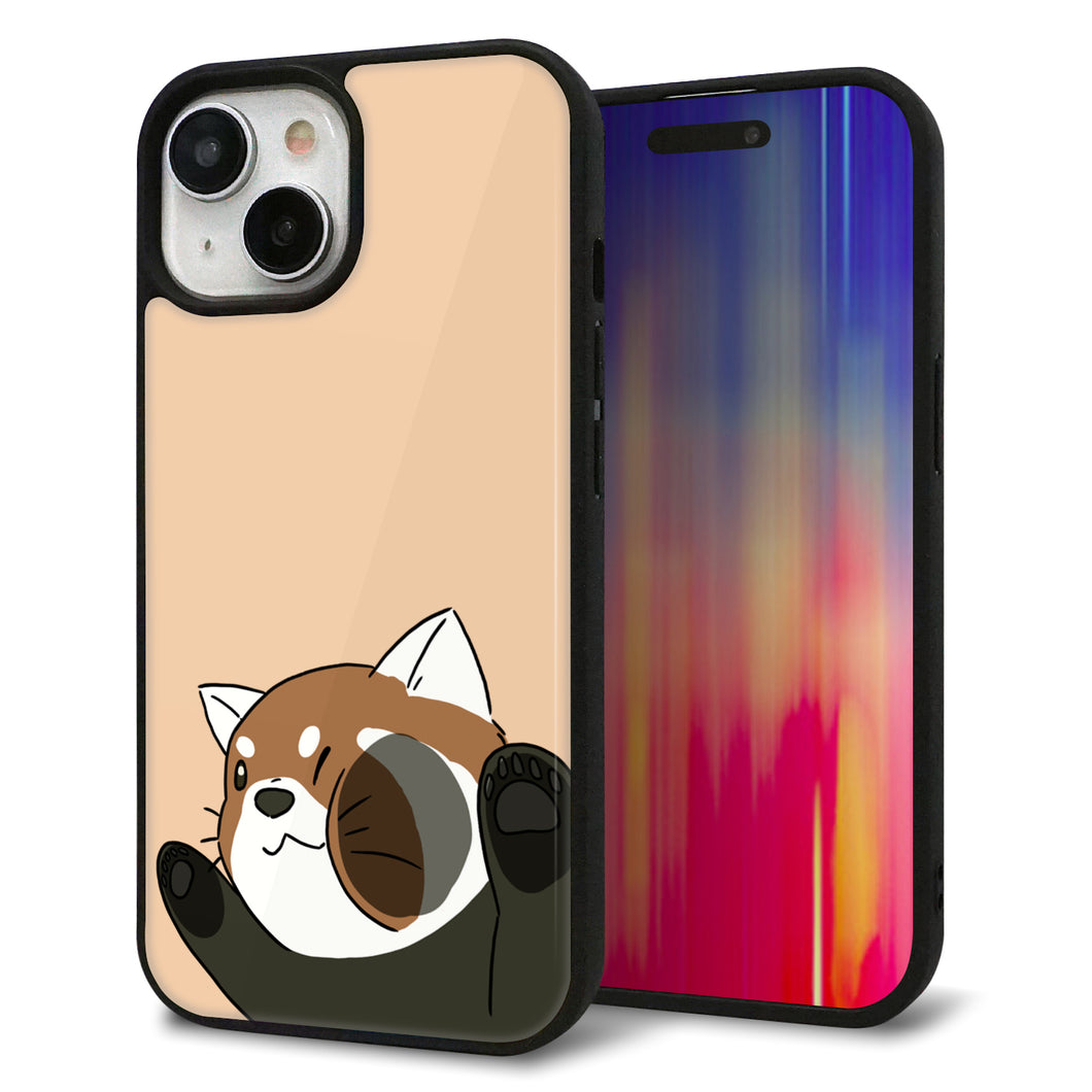 iPhone15 強化ガラス&TPUスマホケース ガラプリ【HA302 むぎゅっとレッサーパンダ】