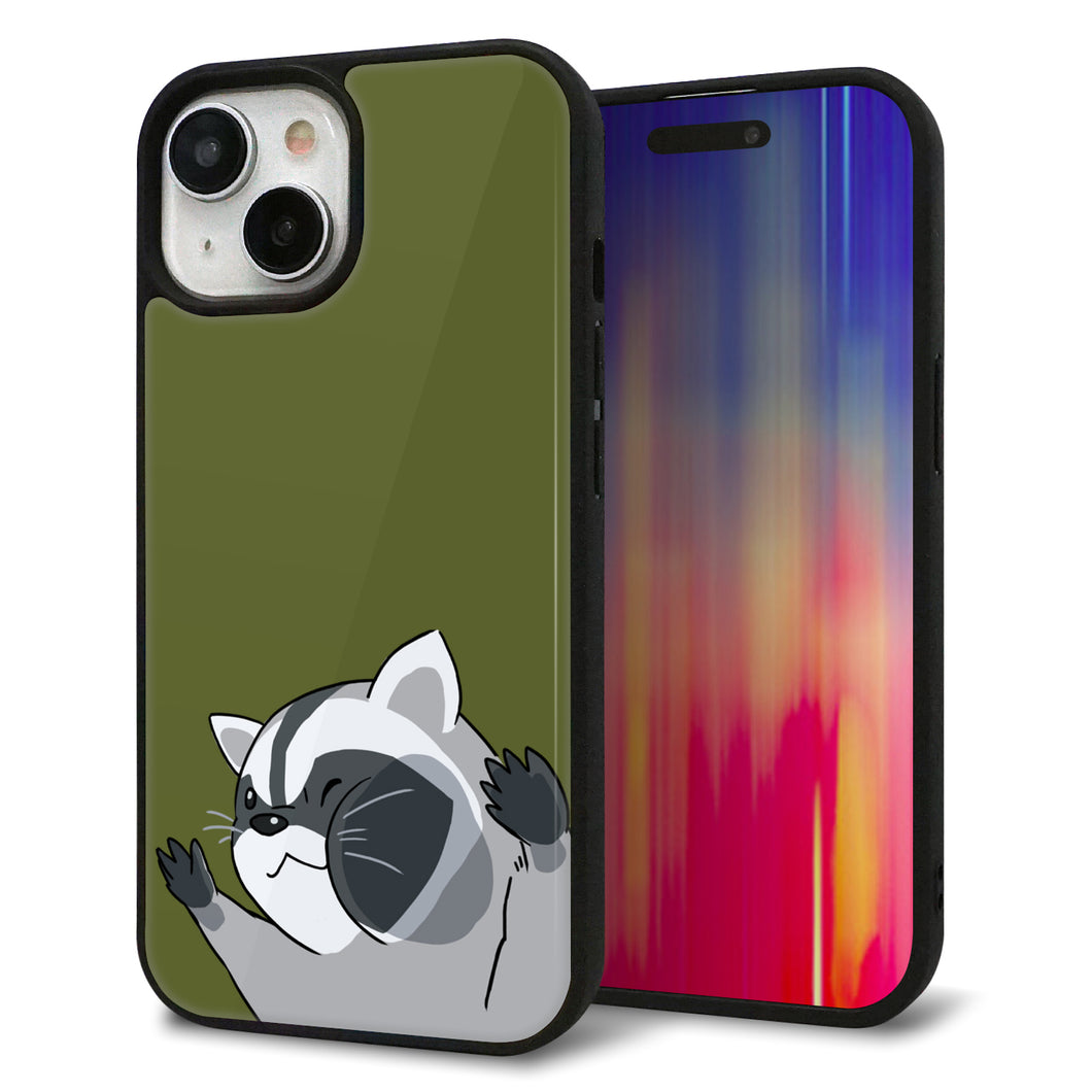 iPhone15 強化ガラス&TPUスマホケース ガラプリ【HA303 むぎゅっとアライグマ】