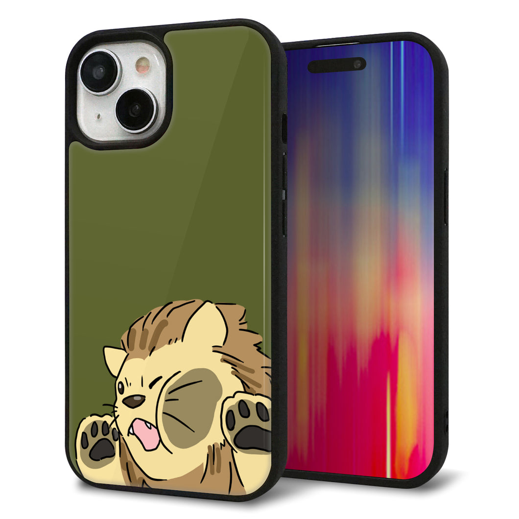 iPhone15 強化ガラス&TPUスマホケース ガラプリ【HA304 むぎゅっとライオン】