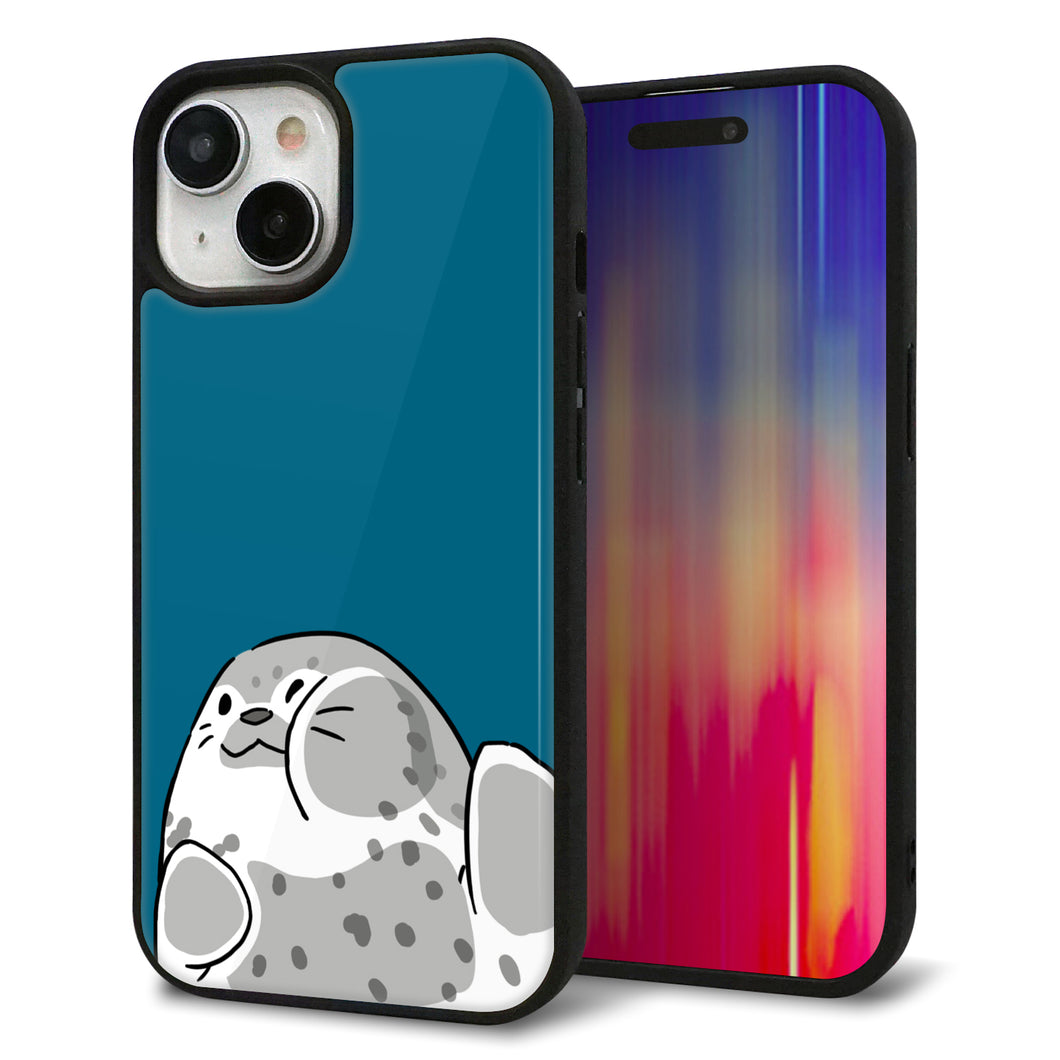 iPhone15 強化ガラス&TPUスマホケース ガラプリ【HA305 むぎゅっとアザラシ】