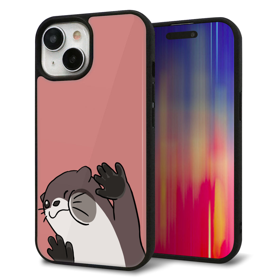 iPhone15 強化ガラス&TPUスマホケース ガラプリ【HA306 むぎゅっとカワウソ】