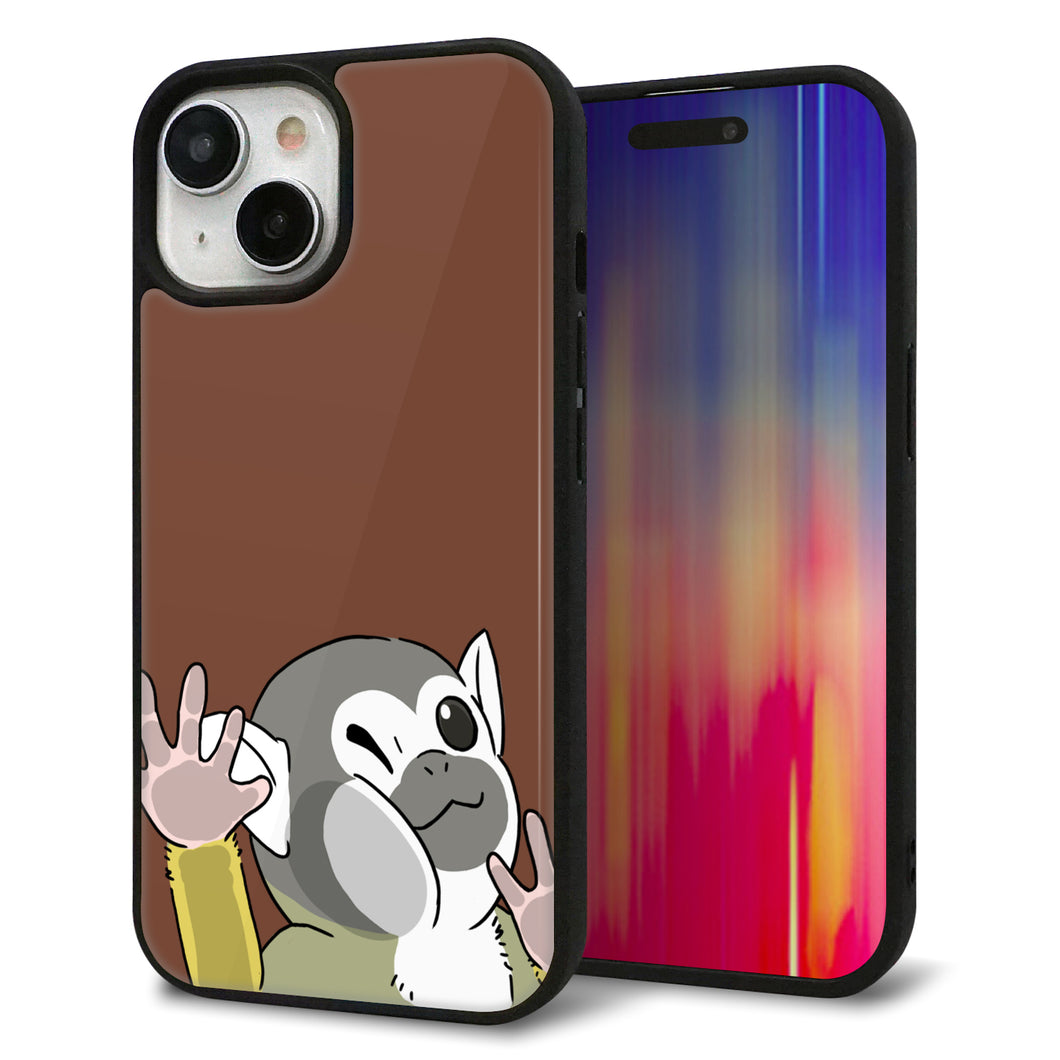 iPhone15 強化ガラス&TPUスマホケース ガラプリ【HA307 むぎゅっとリスザル】