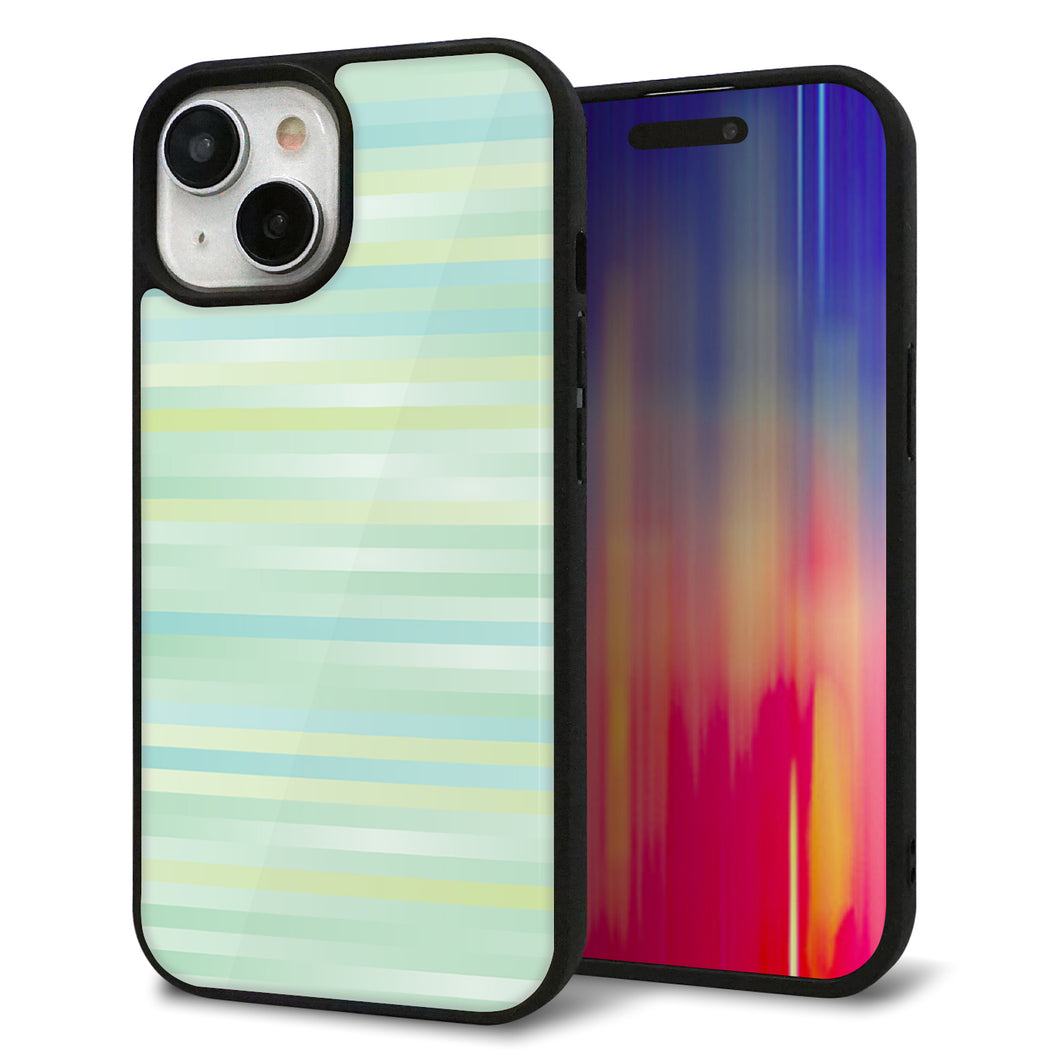 iPhone15 強化ガラス&TPUスマホケース ガラプリ【IB908 グラデーションボーダー_グリーン】