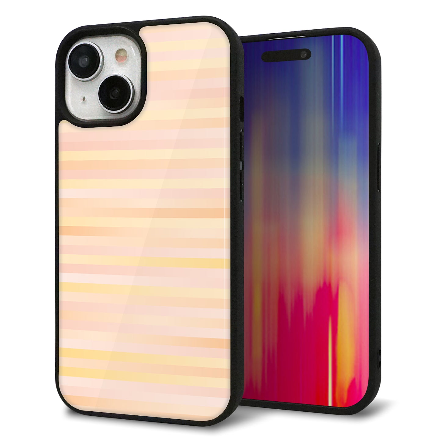 iPhone15 強化ガラス&TPUスマホケース ガラプリ【IB909 グラデーションボーダー_オレンジ】