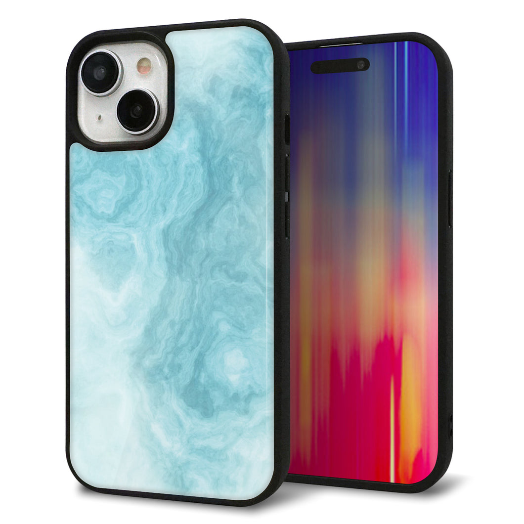 iPhone15 強化ガラス&TPUスマホケース ガラプリ【KM868 大理石BL】
