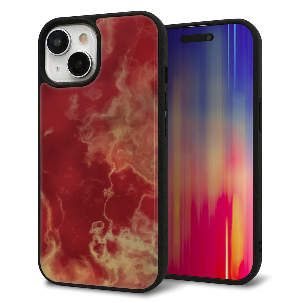 iPhone15 強化ガラス&TPUスマホケース ガラプリ【KM870 大理石RD】