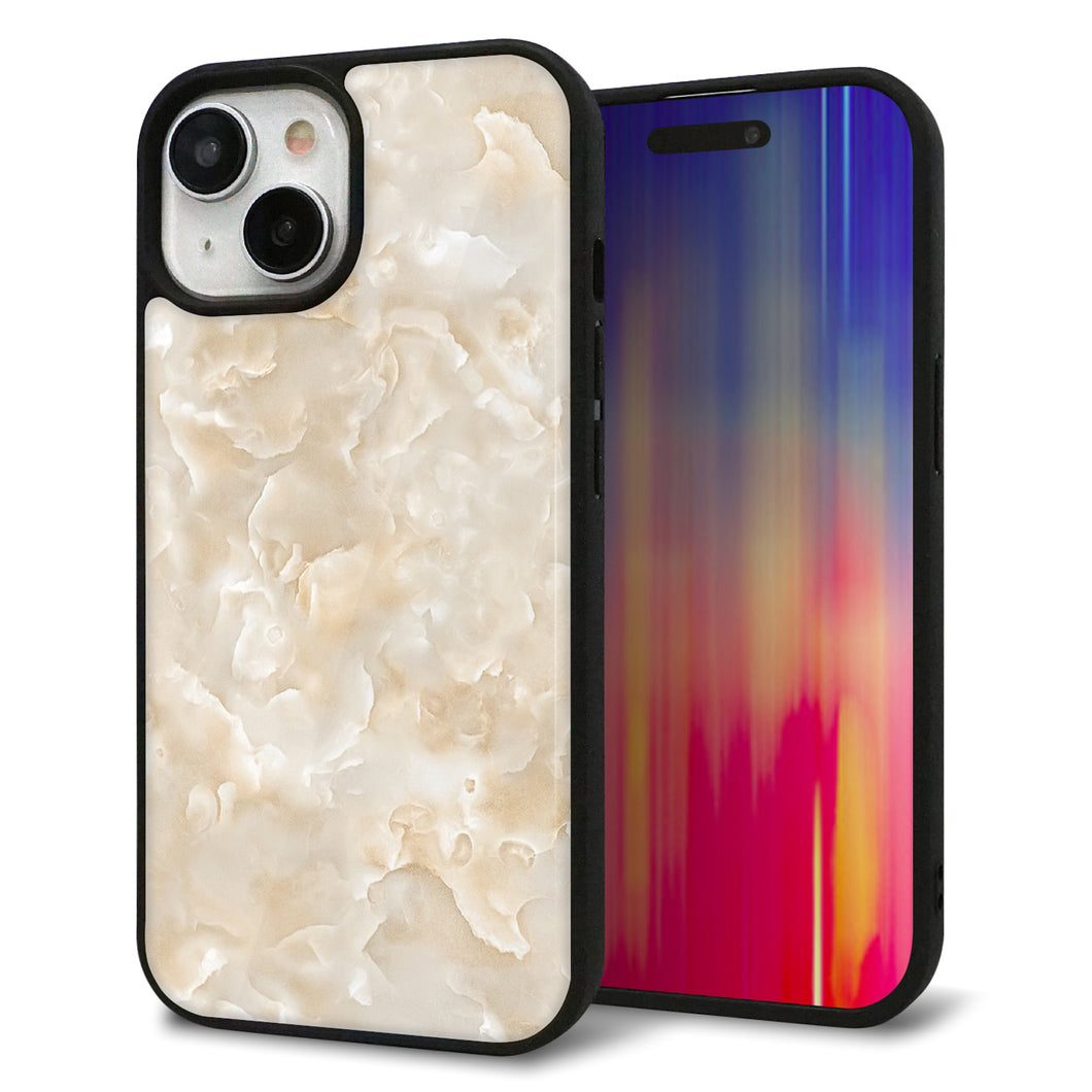 iPhone15 強化ガラス&TPUスマホケース ガラプリ【KM872 大理石パール】