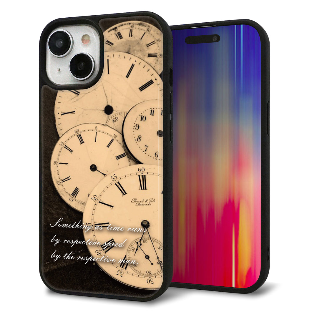iPhone15 強化ガラス&TPUスマホケース ガラプリ【KM874 時計】