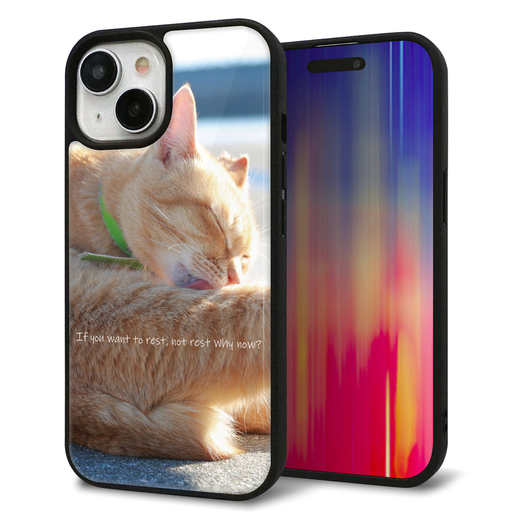 iPhone15 強化ガラス&TPUスマホケース ガラプリ【KM876 猫】