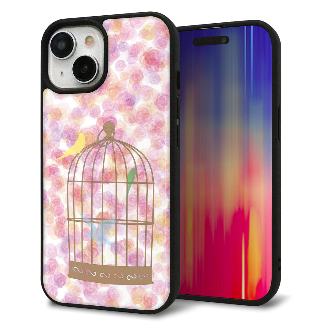 iPhone15 強化ガラス&TPUスマホケース ガラプリ【KM882 鳥かご】