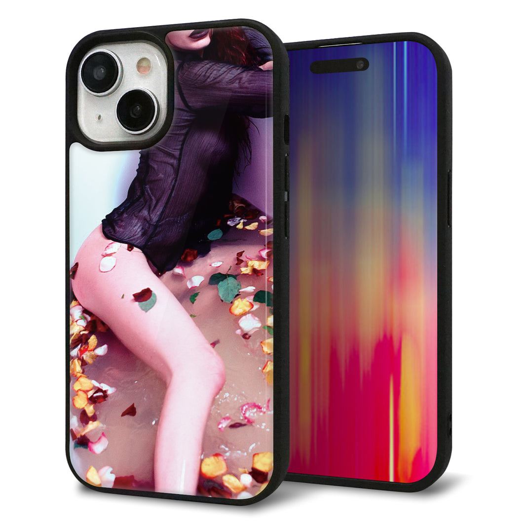 iPhone15 強化ガラス&TPUスマホケース ガラプリ【KM885 バラ風呂】