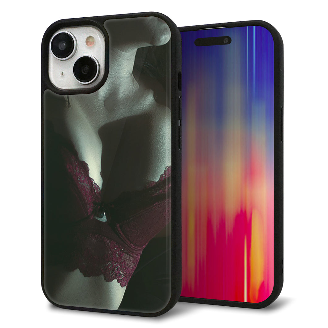 iPhone15 強化ガラス&TPUスマホケース ガラプリ【KM887 ランジェリー】