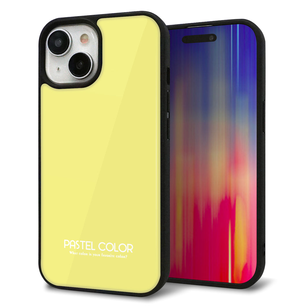 iPhone15 強化ガラス&TPUスマホケース ガラプリ【KM897 パステルカラー(パステルイエロー)】