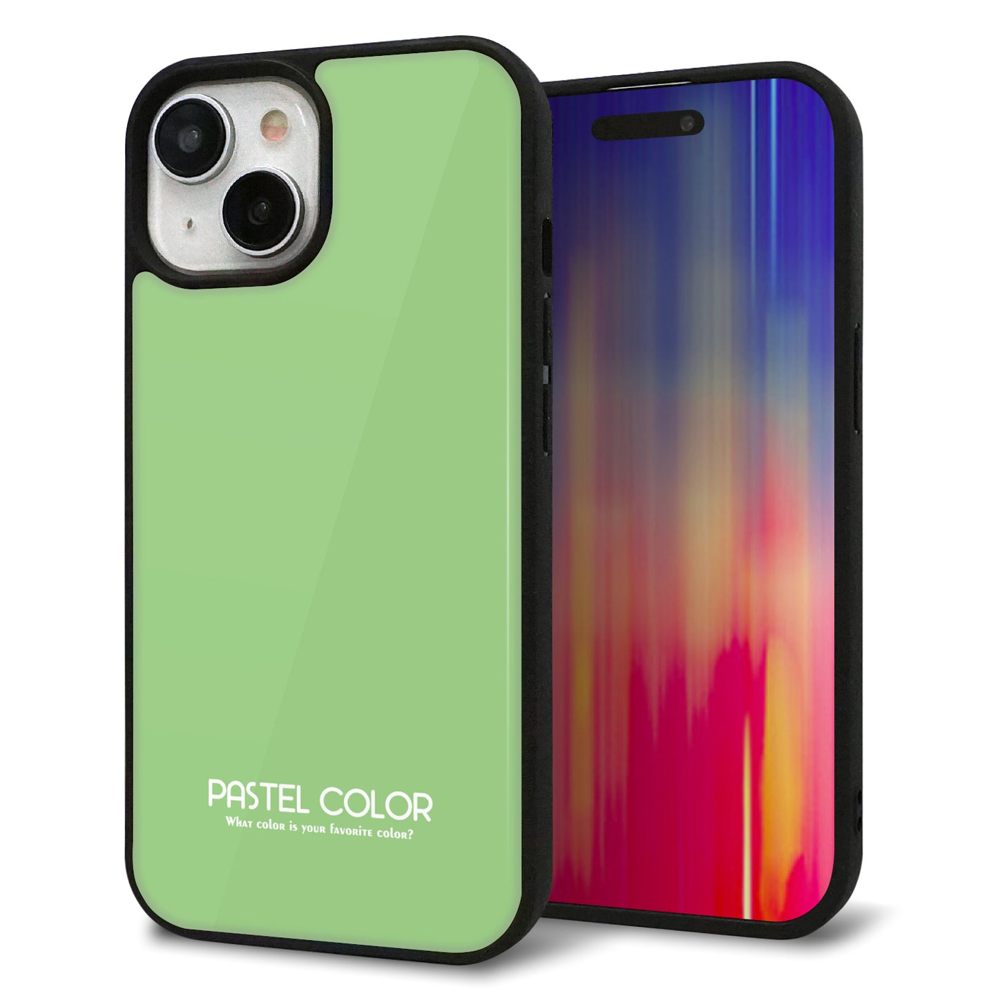 iPhone15 強化ガラス&TPUスマホケース ガラプリ【KM898 パステルカラー(パステルグリーン)】