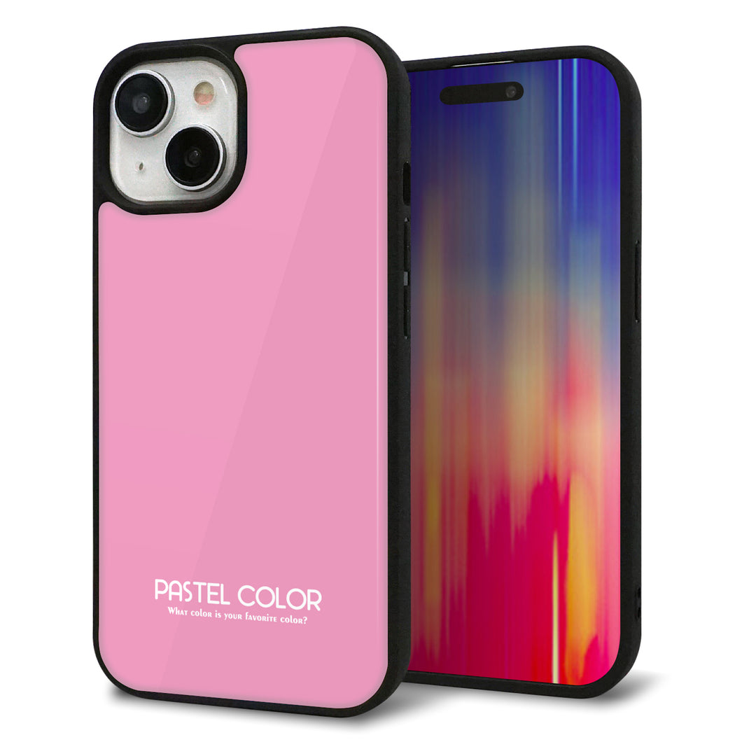 iPhone15 強化ガラス&TPUスマホケース ガラプリ【KM899 パステルカラー(パステルピンク)】