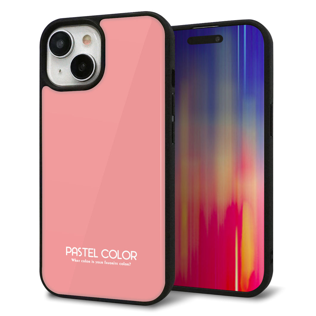 iPhone15 強化ガラス&TPUスマホケース ガラプリ【KM902 パステルカラー(パステルレッド)】