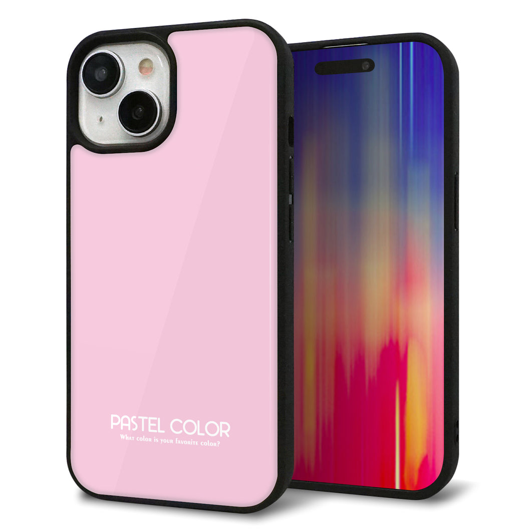 iPhone15 強化ガラス&TPUスマホケース ガラプリ【KM903 パステルカラー(パステルローズピンク)】