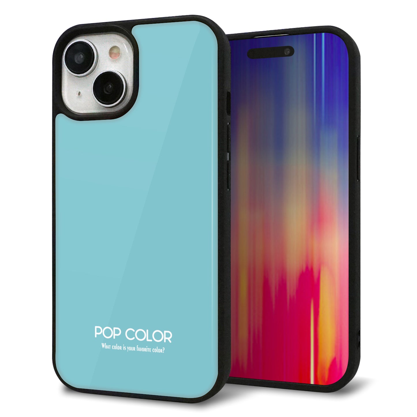 iPhone15 強化ガラス&TPUスマホケース ガラプリ【KM905 ポップカラー(エメラルドブルー)】