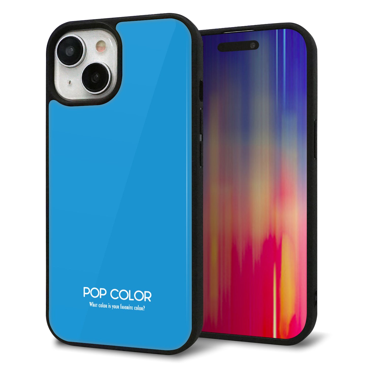 iPhone15 強化ガラス&TPUスマホケース ガラプリ【KM908 ポップカラー(スカイブルー)】