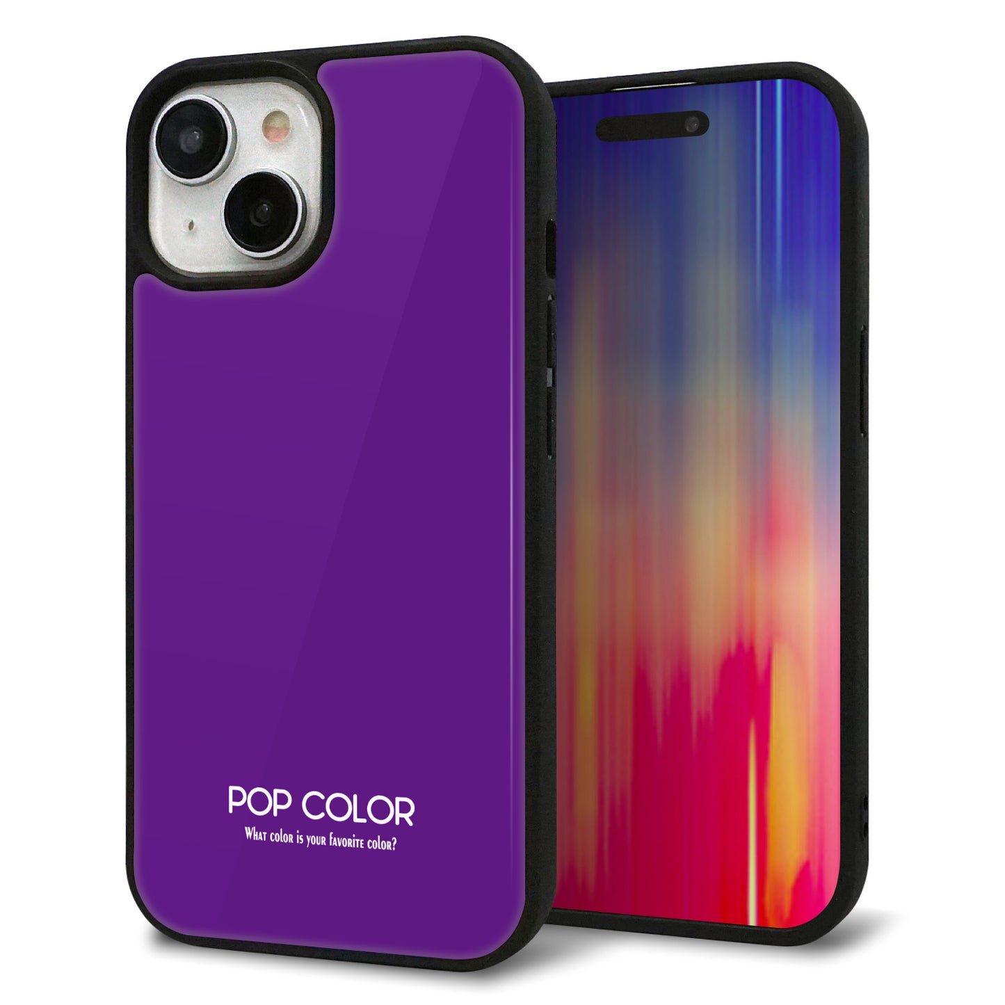 iPhone15 強化ガラス&TPUスマホケース ガラプリ【KM909 ポップカラー(パープル)】
