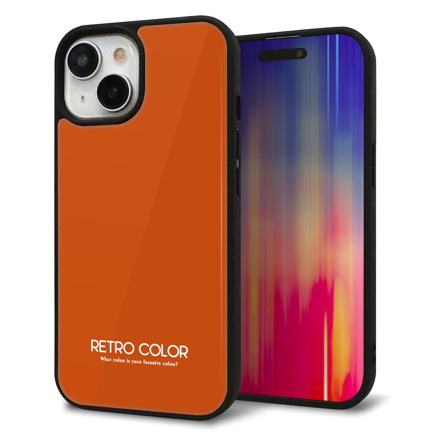iPhone15 強化ガラス&TPUスマホケース ガラプリ【KM917 レトロカラー(ダークオレンジ)】