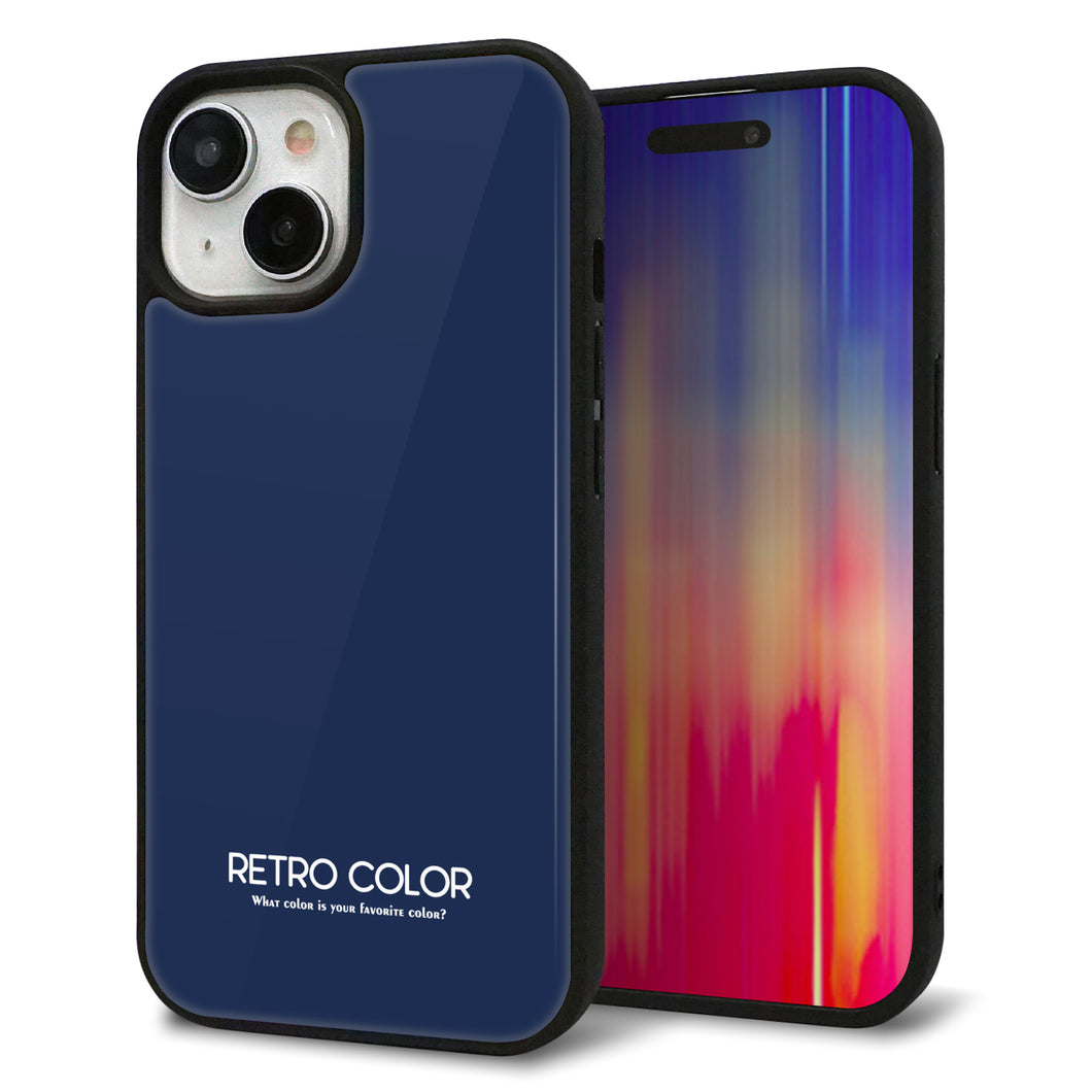 iPhone15 強化ガラス&TPUスマホケース ガラプリ【KM918 レトロカラー(ネイビー)】
