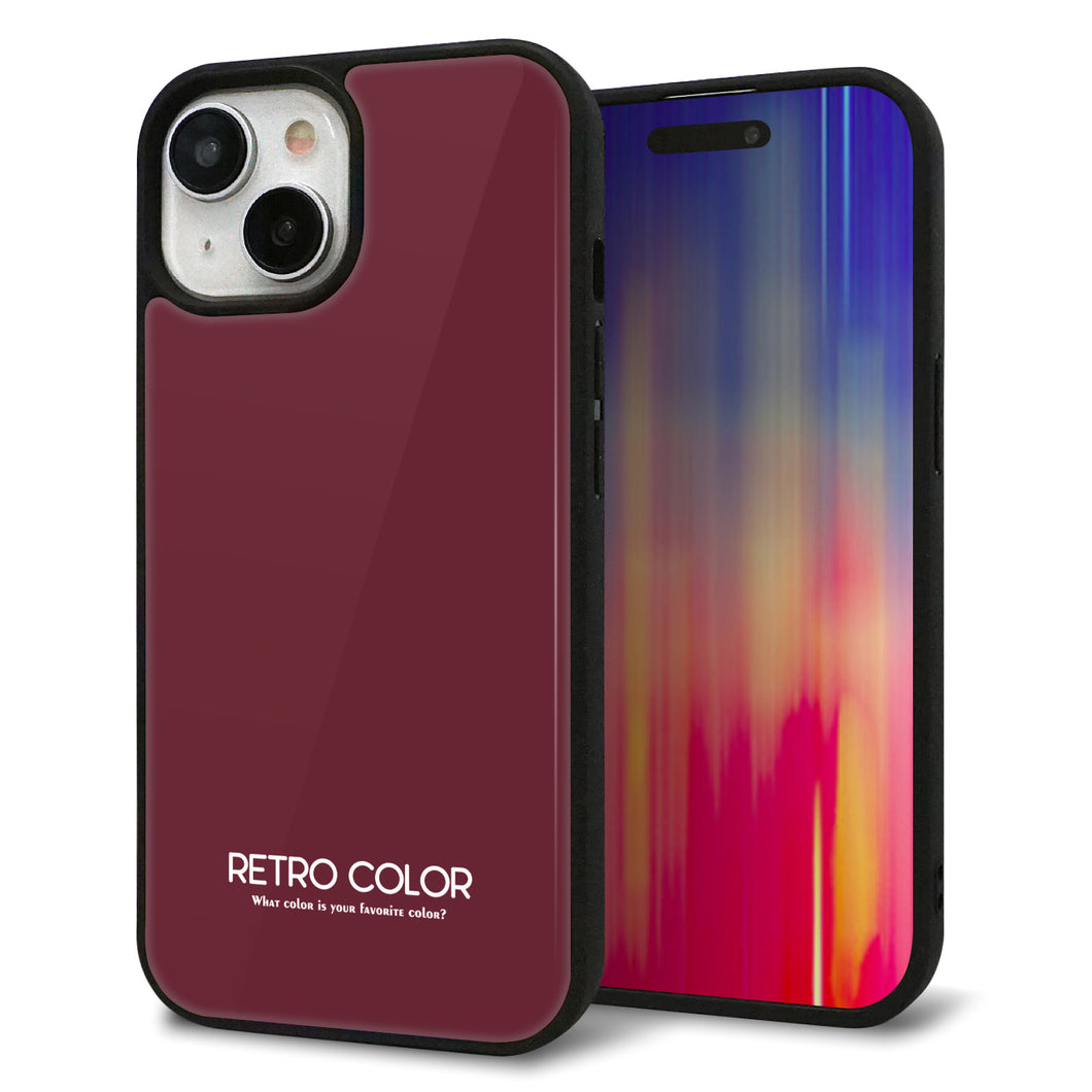 iPhone15 強化ガラス&TPUスマホケース ガラプリ【KM919 レトロカラー(バーガンディー)】